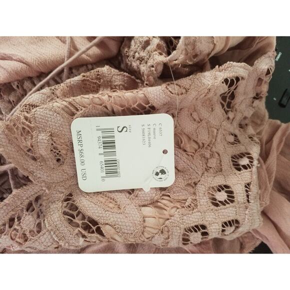 Free People Womens Adella Cami Pink Lace Ruffled Tank Top Pullover Size Small - Picture 7 of 7